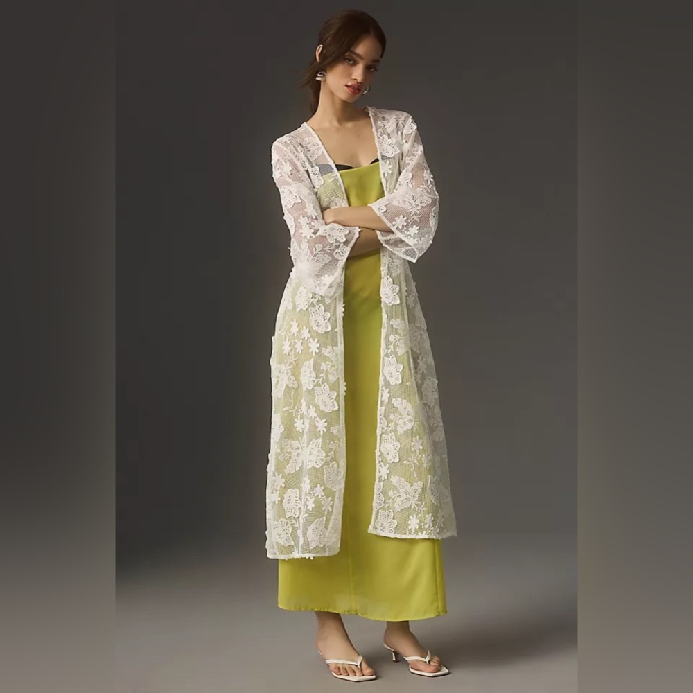 NWT Anthropologie 3D Maeve Floral White Lace Duster - One Size
